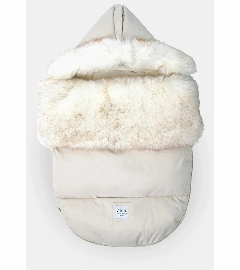 7 A.M. Enfant Plushpod Footmuff - Tundra Heather Beige / White Faux Fur (0-18m) 3 7 A.M. Enfant Plushpod Footmuff - Tundra Heather Beige / White Faux Fur (0-18m)