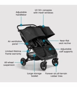 Baby Jogger City Mini GT2 Side By Side Double Stroller, All-Terrain Package - Jet -Graco Store baby jogger city mini gt2 side by side double stroller all terrain package jet 17