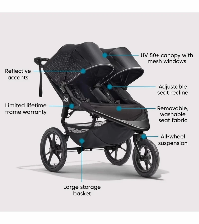 Baby Jogger Summit X3 Double Jogging Stroller - Midnight Black 8 Baby Jogger Summit X3 Double Jogging Stroller - Midnight Black - Image 6