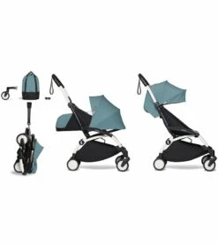 Babyzen YOYO2 Ultra Compact Complete 0+/6+ Stroller & Rolling Bag Bundle - White/Aqua