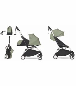 Babyzen YOYO2 Ultra Compact Complete 0+/6+ Stroller & Rolling Bag Bundle - White / Olive