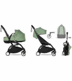 Babyzen YOYO2 Ultra Compact Complete 6+ Stroller With Bassinet & Rolling Bag Bundle - Black/Peppermint