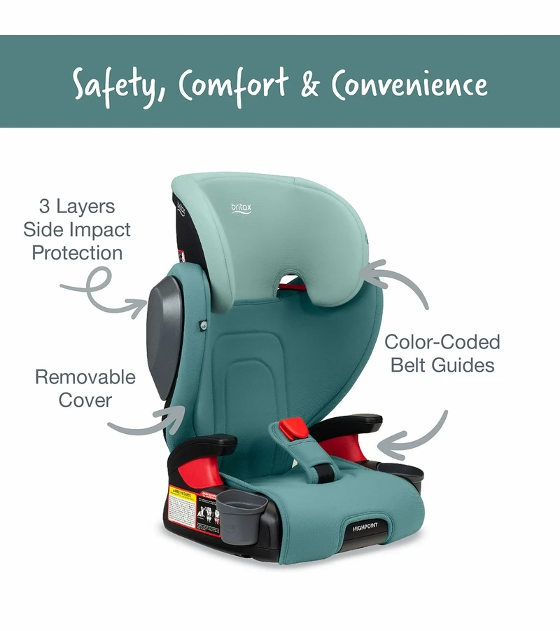 Britax Highpoint 2-Stage Belt Positioning Booster Car Seat - Green Ombre 5 Britax Highpoint 2-Stage Belt Positioning Booster Car Seat - Green Ombre - Image 3