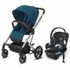 Cybex Balios S Lux Full Size Stroller + Aton 2 SensorSafe Travel System Bundle - River Blue / Lavastone Black