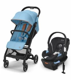 Cybex Beezy 2 Compact Stroller + Aton 2 SensorSafe Travel System Bundle - Beach Blue / Lavastone Black
