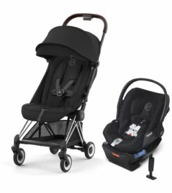 Cybex COYA Compact Stroller + Cloud Q SensorSafe Travel System Bundle - Chrome / Sepia Black / Stardust Black
