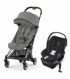 Cybex COYA Compact Stroller + Cloud Q SensorSafe Travel System Bundle - Rose Gold / Mirage Grey / Stardust Black
