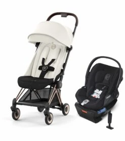 Cybex COYA Compact Stroller + Cloud Q SensorSafe Travel System Bundle - Rose Gold / Off White / Stardust Black