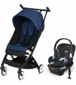 Cybex Libelle Compact Stroller + Aton 2 SensorSafe Travel System Bundle - Navy Blue / Lavastone Black