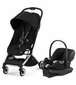 Cybex Orfeo Compact Stroller + Aton G SensorSafe Travel System Bundle - Moon Black / Moon Black