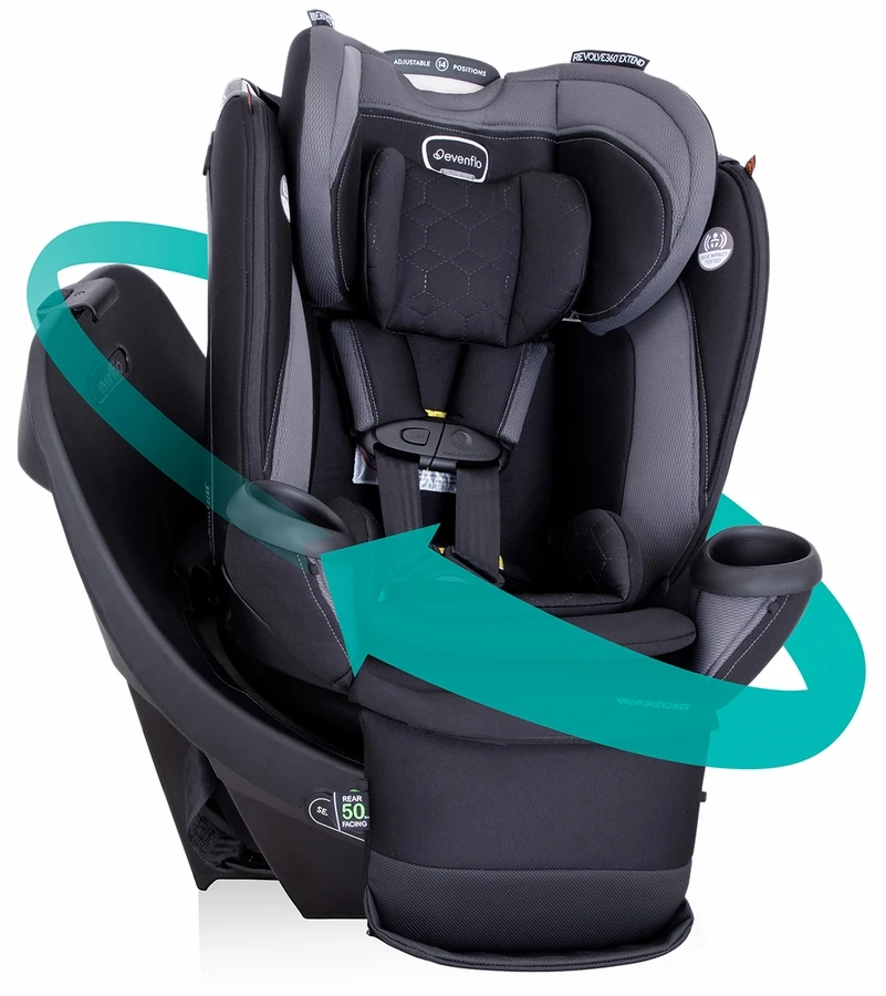 Evenflo Revolve360 Extend Rotational All-in-one Convertible Car Seat With Quick Clean Cover - Revere Gray 3 Evenflo Revolve360 Extend Rotational All-in-one Convertible Car Seat With Quick Clean Cover - Revere Gray
