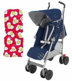 Maclaren 2016/2017 Techno XT Stroller - Medieval Blue/Silver (+ Seat Liner In Fried Eggs)