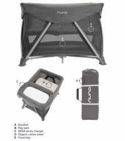 Nuna SENA Aire Playard With Zip-Off Bassinet + Changer (One Box) - Granite -Graco Store nuna sena aire playard with zip off bassinet changer one box granite 182